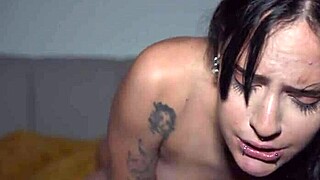 Blue eyed brunette wife feels ecstasy fucked nonstop in hotel bed