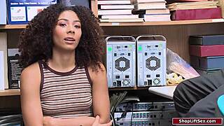 Petite ebony shoplifter caught and pounded hard