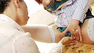 horny redhead milf 🎉 surprises birthday brunette with dildo pussy play 👠💦