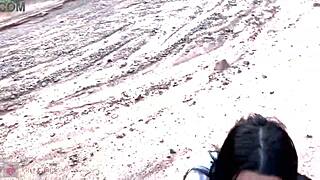 skinny teen with glasses gives deep pov blowjob in scenic canyon