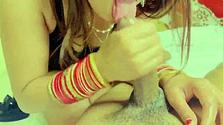 indian bride's cute wife spits on my black cock for blowjob... hot wedding fun!