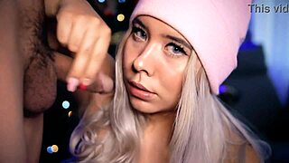 blonde cutie teasin' suckin' that small cock gettin' it rock hard for her tight hole