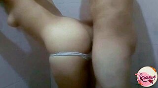 Curvy stepmom helps young stepson shower cum first time