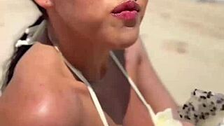 brunette alice thunder tastes huge cock with her big tits bouncing wildly