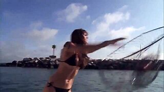 Super sexy brunette bikini babe rocks boat in tiny swimsuit
