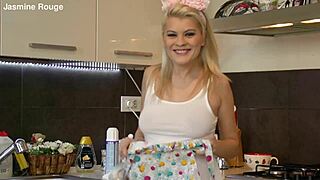 blonde housewife loses control in kitchen with panties down?