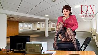 naked secretary flashes boss pussy tits while masturbating