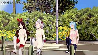 i messed up the dance with noelle amber and eula in genshin impact mmd, redhead anime cartoon