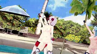 i messed up the dance with noelle amber and eula in genshin impact mmd, redhead anime cartoon