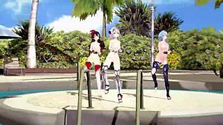 i messed up the dance with noelle amber and eula in genshin impact mmd, redhead anime cartoon