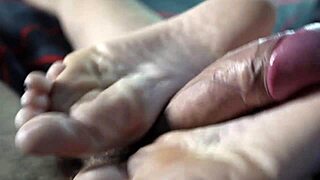 Footjob and blowjob with teen 18+ cute fetish legs