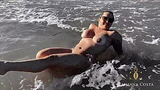 African Milf Rides Monster Cock Hard On Beach