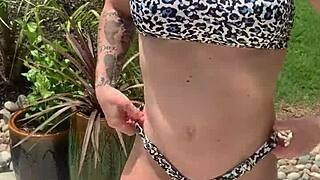 Sweet Vickie Models Bikinis Before Fucking Her Pussy with Massive BBC Dildo.