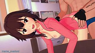 Konosuba Megumin in pajama thigjobs, that petite 3D anime hentai cartoon is so hot.