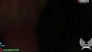 Angie Bonita, the blowjob queen, sucking cock deepthroat in fishnets at the party.