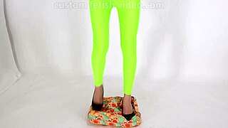 Beautiful woman steps on cushion in high heels