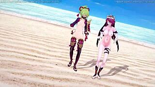 genshin impact mmd rockabye rosaria kuki shinobu in 3d anime