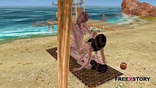 Three Cute 3D Animated Girls in Lesbian Strapon Action