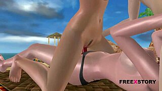 Three Cute 3D Animated Girls in Lesbian Strapon Action