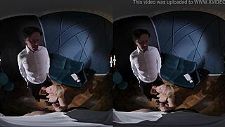 In the dark room vr, she donates juice through pov experience.