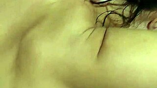 Skinny brunette gives delicious blowjob in bathroom, then gets fucked hard