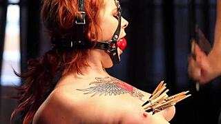 Redhead Ginger Sub Tits Manhandled In Femdom Bondage