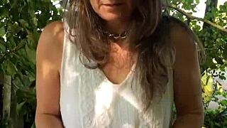 French whore in outdoor BDSM session.