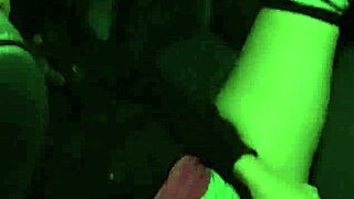 The casual narrative of a woman masturbating in the backseat with a dildo, achieving orgasm outdoors.