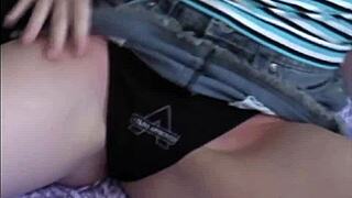 petite teen's boobs pop from tube top