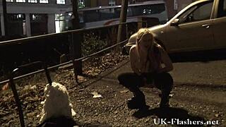 Amateur blonde babe flaunts her body in public park voyeur video
