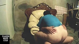 Sucking and fucking the fat woman's pussy hard! Couple amateurs go wild on her.