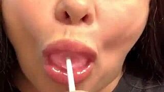 marcy diamond giving SLOPPY blowjob to lollipop with tons of spit