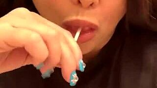 marcy diamond giving SLOPPY blowjob to lollipop with tons of spit