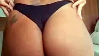 Married agatha carioca performs webcam striptease undressing while husband works