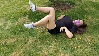 Young Latina Amateur Doing Homemade Exercise Without Underwear In Shorts With Hole