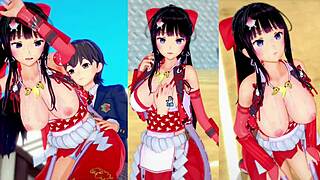 big tits shrine maiden warrior gets her breasts massaged in hentai game