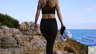 Man, this boxer got tied up and spanked before rimming her dom by the sea!