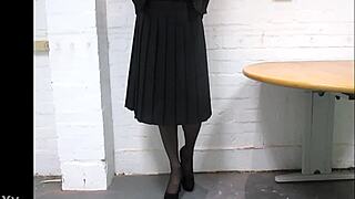 She wears sexy stockings to work and gets her pussy cummed in.