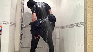 The Master In Blue Jeans Washes Himself In The Bath, Barefoot And Clothed.