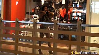 cock craving asian fucks stranger during shopping spree, getting facial and cumshot