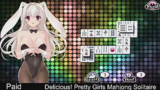Gorgeous Japanese ladies play solitaire Mahjong in a sensual atmosphere
