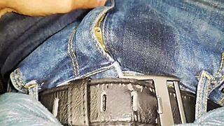 Woman pees inside her car in detailed view