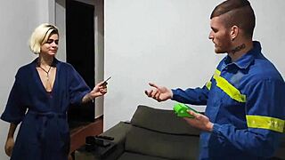 Young Babe Pays Electrician With Wet Pussy And Spitting Blowjob