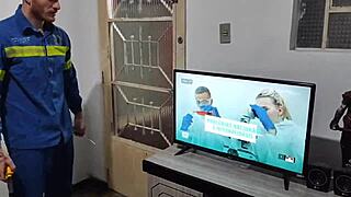 Young Babe Pays Electrician With Wet Pussy And Spitting Blowjob