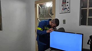 Young Babe Pays Electrician With Wet Pussy And Spitting Blowjob