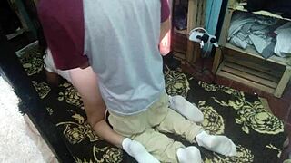 Me fucked my husband in doggystyle with open thong at night.