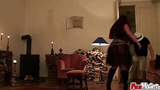 chubby brunette milf gets arse fucked in lingerie