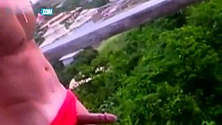 Hot bikini blondie ass banged over hard cock and gets her face cummed