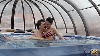 Russian pornstar Angie Moon enjoys a steamy encounter with an experienced older man