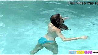 brooke swims nude outdoors, licking her petite pussy to orgasm